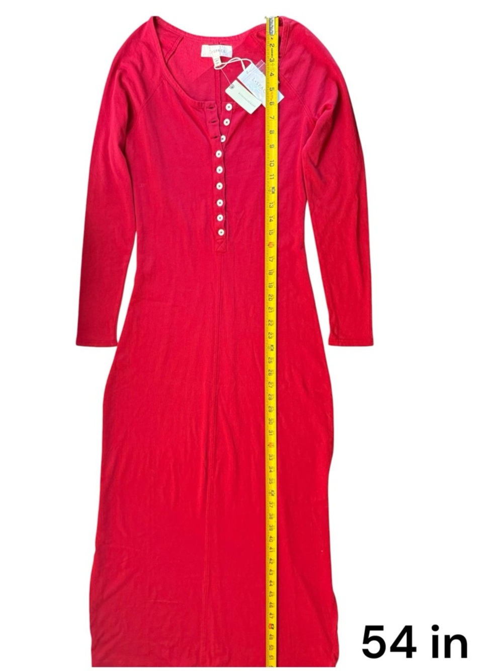 L*Space Women Red Henley Maxi Dress Long Sleeve Button Front Size S NWT - Picture 6 of 10